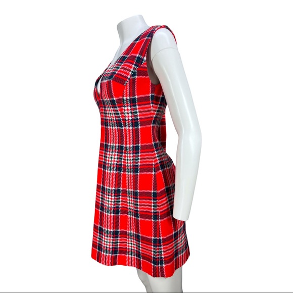 VTG Late 60's/Early 70's Handmade Plaid V Neck Mini Dress - Picture 6 of 10